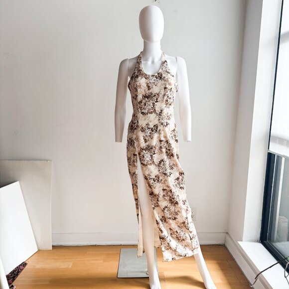 Lioness Brown Floral High Slit Maxi Dress S - Picture 4 of 8